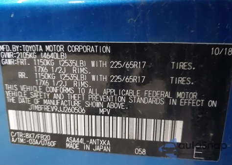 2018 Toyota Rav4 Le z USA, uszkodzony, nr VIN JTMBFREV9JJ260506